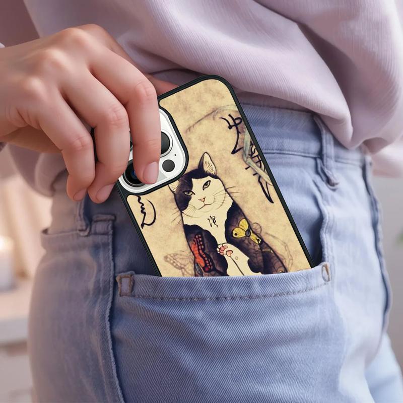 Japanese Style Ukiyo-e Cat Art Phone Case For iPhone 17 Air 15 16e 14 13 Pro Max Coque 12 11 Pro Max PLUS Cover