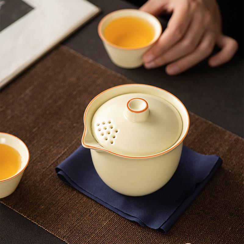 Ru Kiln Kung Fu Tea Set, Complete Set of Ceramic Portable Kuaike Cup Event Anniversary Gifts to Customers
