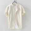 Men's Baggy Cotton Linen Solid Short Sleeve Button Retro T Shirts Tops Blouse