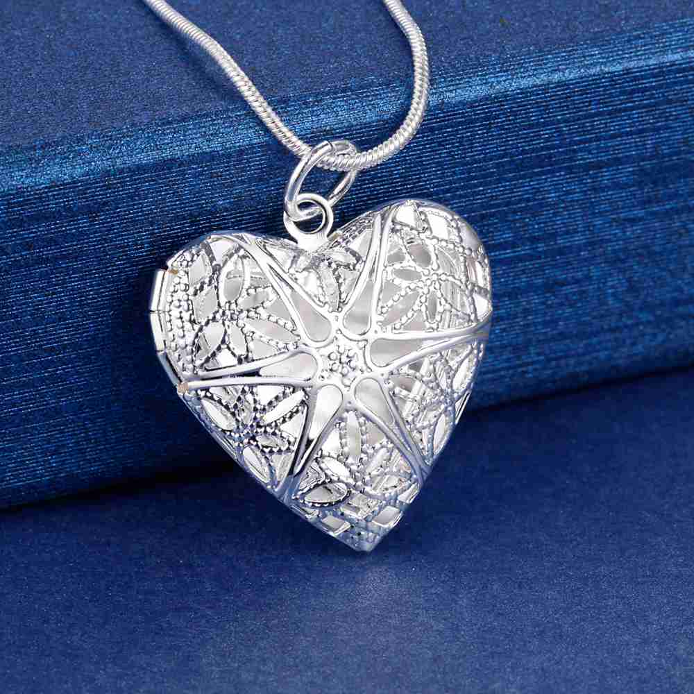 New 925 Sterling Silver Necklace Photo Frame Can Open Pendant for Women Fashion Noble Wedding Jewelry Party Gifts Snake Chain