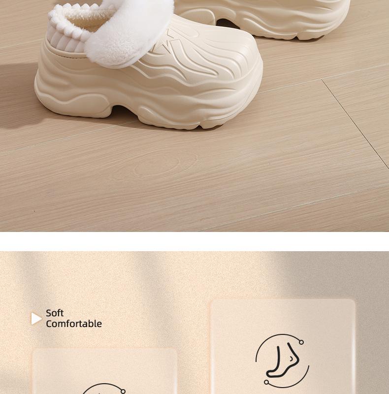 Women's EVA Waterproof Thick-Soled Plush Cotton Slippers, Non-Slip High-Heel, Warm Indoor Shoes for Autumn & Winter