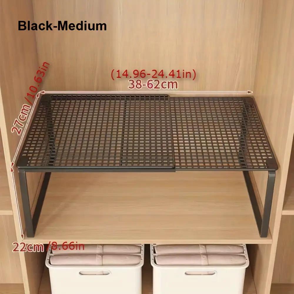 Heavy-Duty Carbon Steel Expandable Closet Shelf - Small Black - Adjustable Height Vertical Storage Rack with Telescopic Design, Space-Saving Organizer