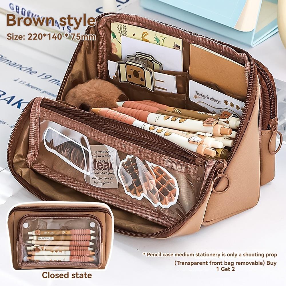 

Multi-functional Pencil Case Detachable Stationery Storage Pouch for Student Gift кавовий