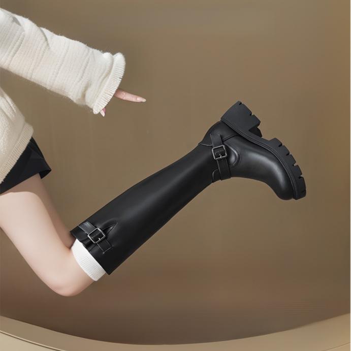 Thick-soled knight boots women's 2025 new autumn and winter western denim thick heel black knee-high long boots