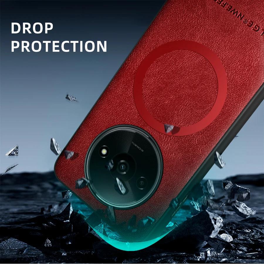 For Redmi C61 PU Leather Magnetic Ring Soft Edge Anti-Drop Anti-Fingerprint Phone Case