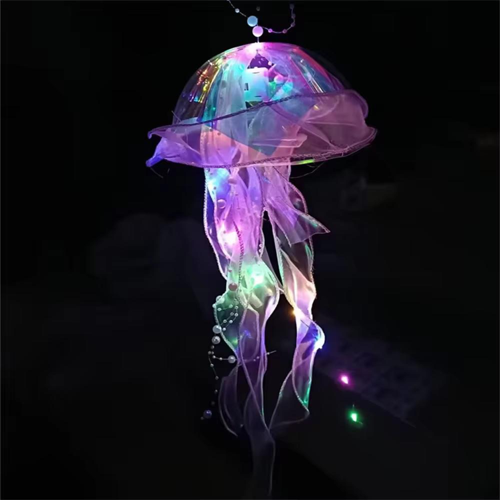 Handmade DIY Jellyfish Lantern, Girl Room Atmosphere Decoration Lamp, Decorative Hanging LED Light,Glowing Jellyfish Lamp Flower