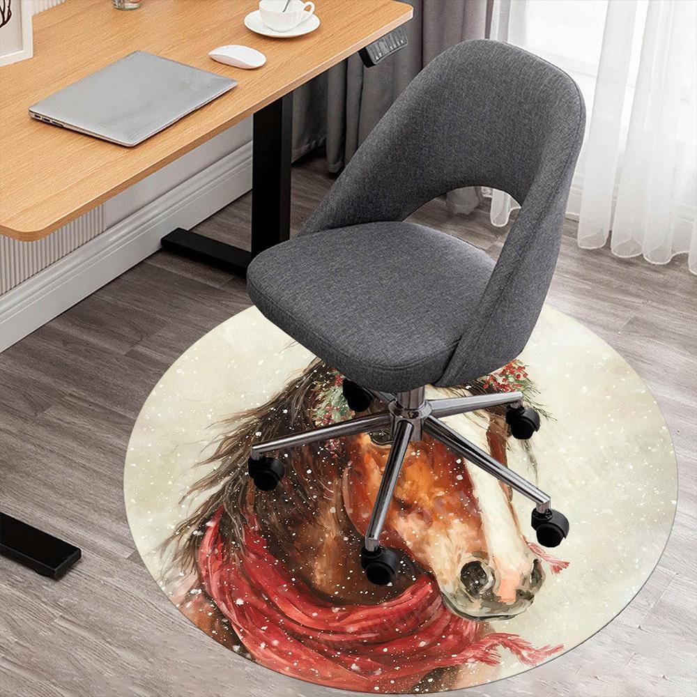 1PC horse snowflake Office Round Area Rug, Under Office Chairs Bedroom Living Room Home Decor,Carpet for Office, -1110238