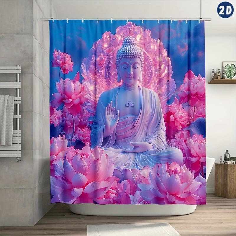 

Buddha Meditative Pose Shower Curtain With Lotus & Serene Blue-Pink Hues , Durable Polyester, Machine Washable, Home Decor W60H190(CM)-1 Pcs