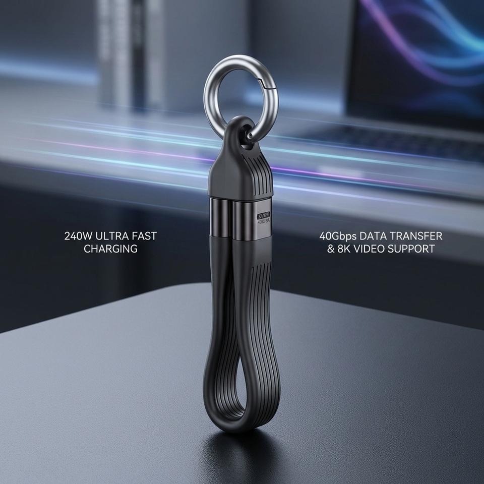 240W 40Gbps Type C Cable with Keychain PD3.1 5A 8K@60Hz USB-C to USB Adapter High-Speed Data Sync And Fast Charging Cable