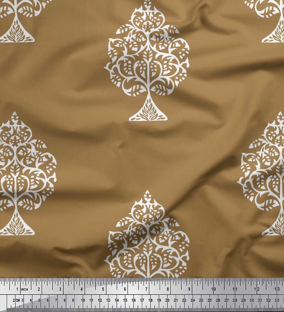

Тканина Soimoi Japan Crepe Satin Tree Block Print Швейна тканина метр 42 дюйма 42 Inch Wide - Poly Crepe коричневий