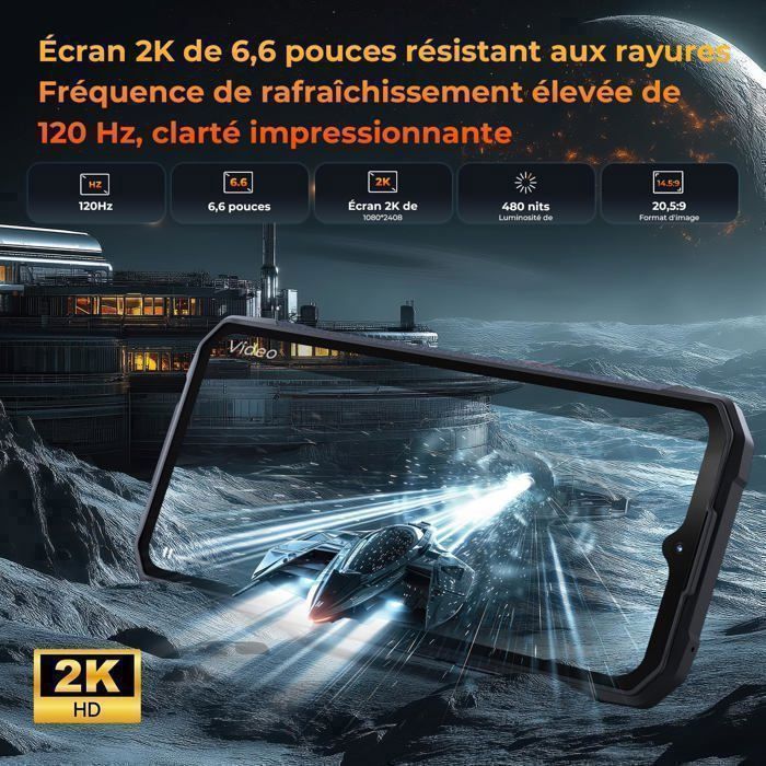 Téléphone Portable Incassable HOTWAV Cyber 16 Pro 24Go+512Go 6.6" 6280mAh Smartphone Robuste 108MP Caméra Dual SIM 4G/NFC Noir