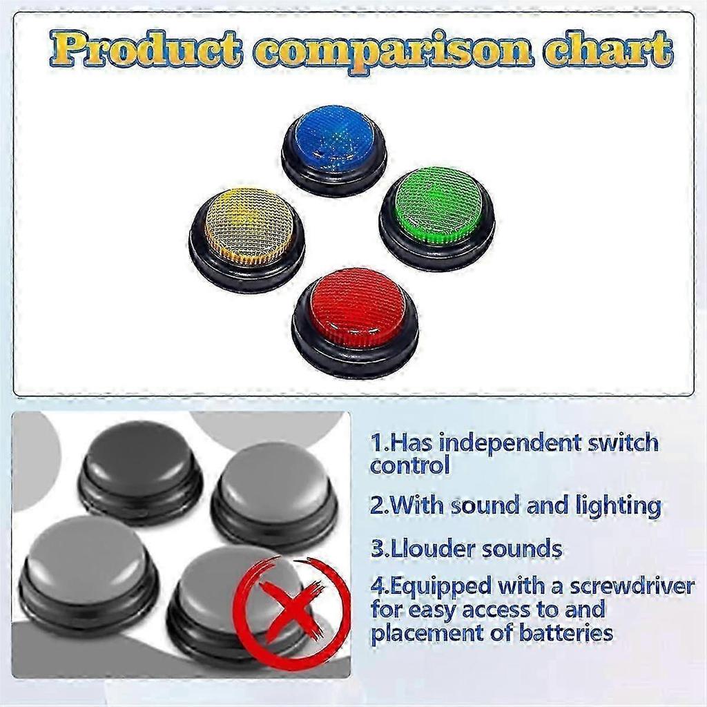 New 4 Pack Buzzers for Trivia Games, Answer Buzzers for Classroom, Game Buzzers with Lights and Sound G-Good