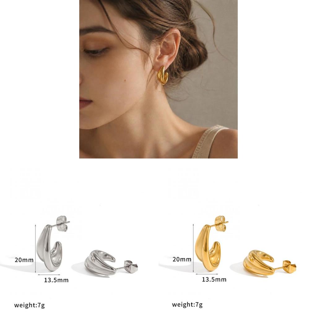 Geometric C Shaped Stainless Steel Earrings With Pvd Gold Finish For Women Summer Trend