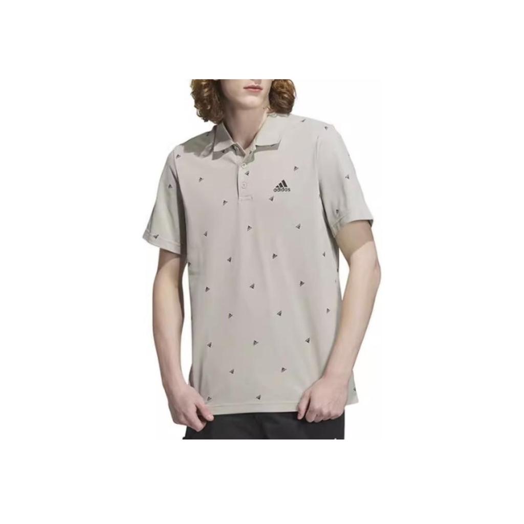 adidas Letter Print Short Sleeve Polo Shirt Men Polo Shirts Gray IA8153