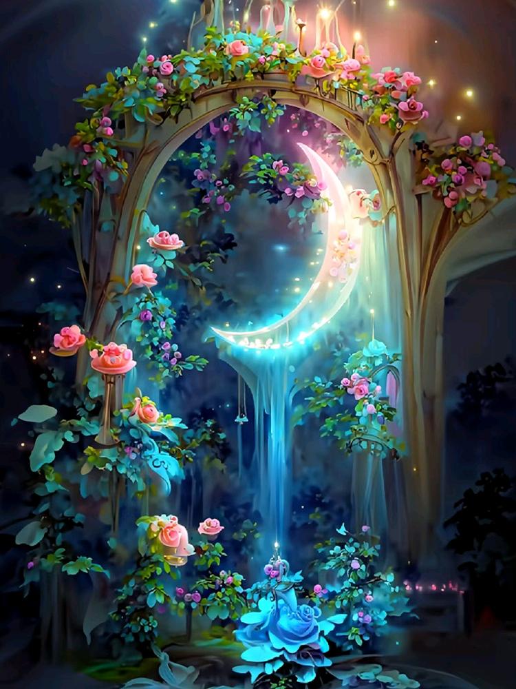 Flower and Moon Diamond Painting 5DDIY New 2024 Set Jewelry Cross Embroidery Beautiful Art Mosaic Home Decoration Craft Gift