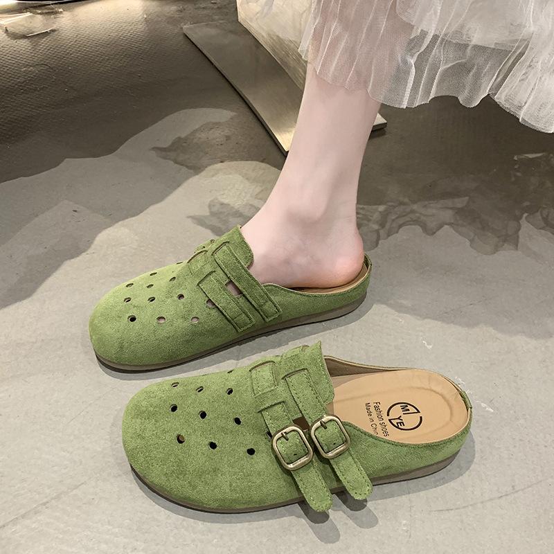 Summer flat-bottomed casual bag head hole shoes breathable half slippers women's shoes simple and versatile and comfortable one-pedal beach drag