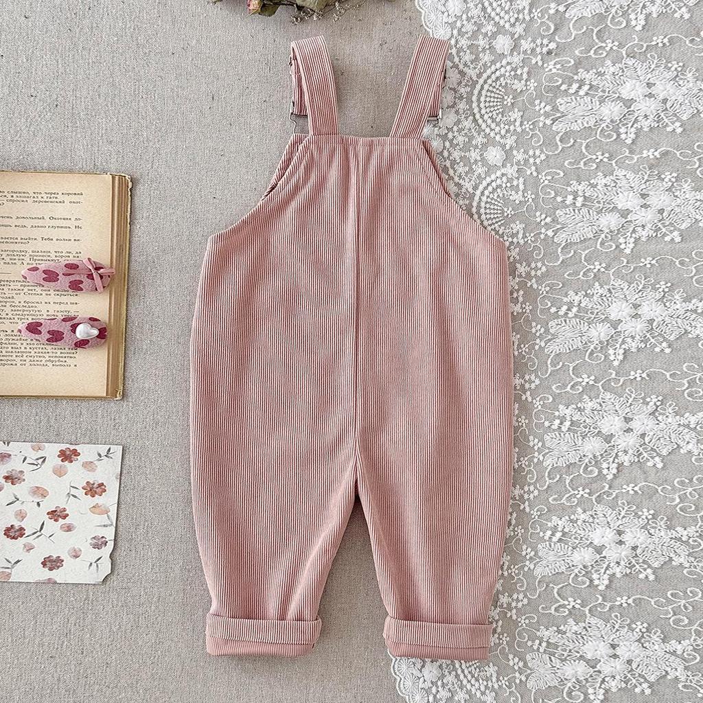 Korean Style Floral Embroidered Girls' Overalls - Cute Baby Jumpsuit for Spring & Autumn