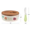 Painted Meadow Butter Dish Set Acacia Wood Lid Metal Serving Knife Floral Embossed Stoneware Butter Storage Handcrafted Kitchen