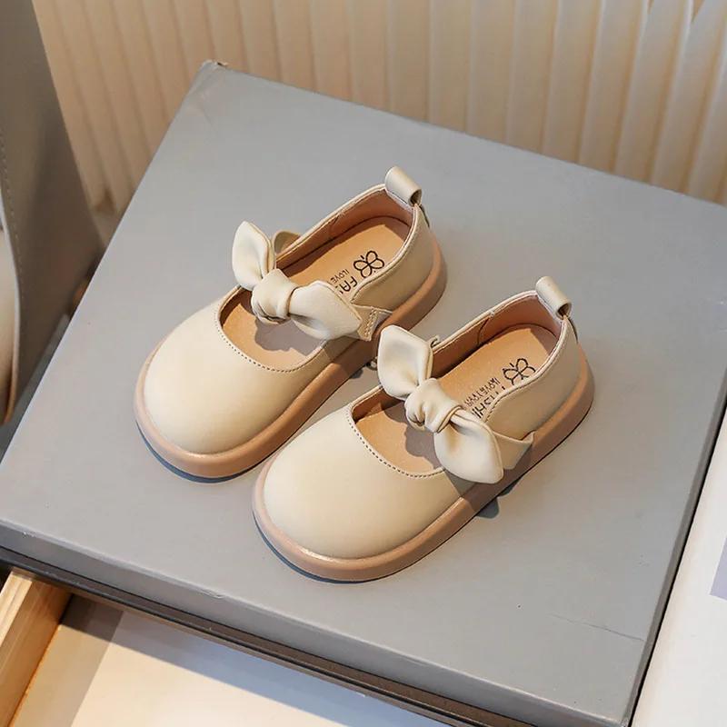New Sweet Girls Leather Shoes Spring Autumn Solid Color Daily Day Little Girl School Shoe Kids Princess Shoes Soft Bottom G09073