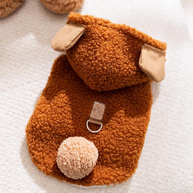 Cute little animal sleeveless leash fleece dog clothes autumn and winter puppies warm small dog pet bipod