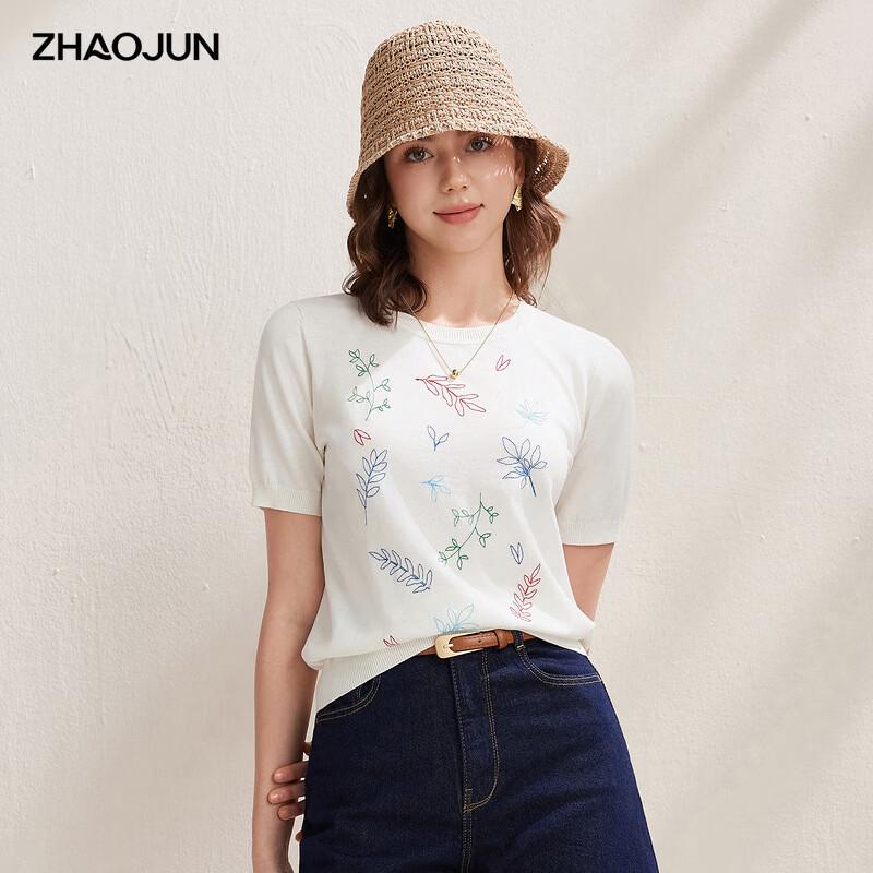 

Zhaojun Women s Silk Blend Leaf Embroidered Short-Sleeve T-Shirt 2XL