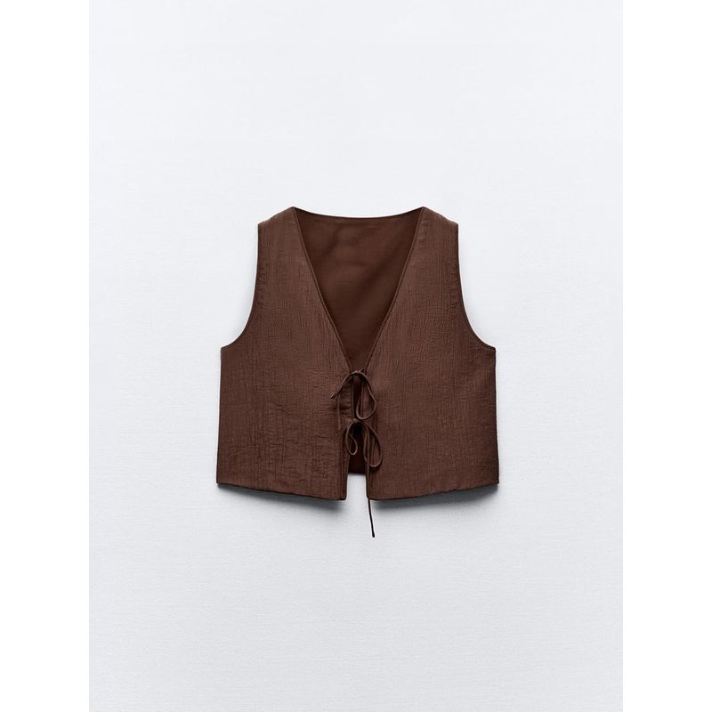 

Za2024 Summer New Product Women s Clothes Shoelace Vest 8338772 753 Textured Dress 4764409 753 Brown red Tops M