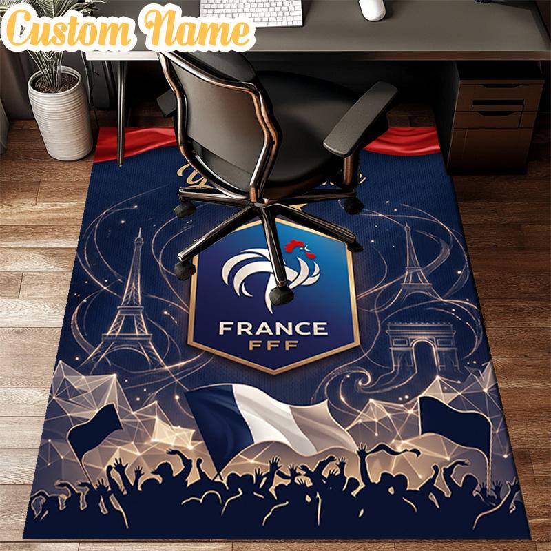 Custom Name France Football Emblem Rug Office Rug Chair Mat Non Slip Carpet Rugs for Bedrooms Dining Room Living Room Home Decor gifts