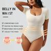 Square Neck Seamless Short Sleeve Buttoned Waist Cinching Shapewear Bodysuit For Women