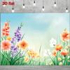 2D Flat Printing Watercolor Blooms with Light Blue Sky Backdrop