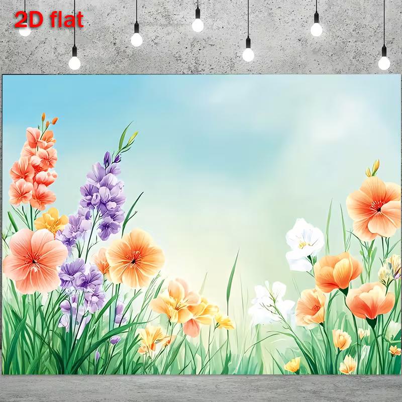 2D Flat Printing Watercolor Blooms with Light Blue Sky Backdrop