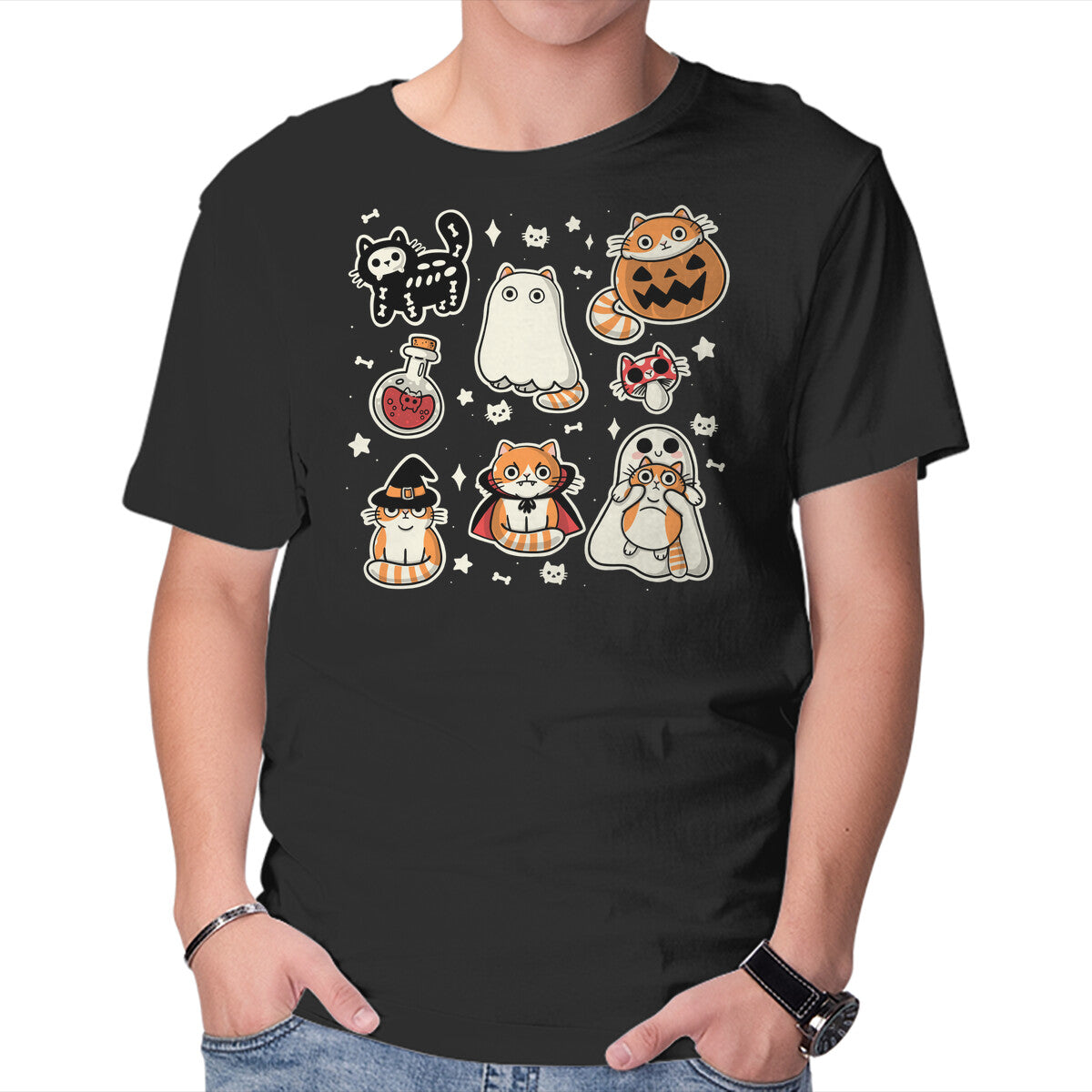 Unisex Crew Neck T-Shirt Meow Halloween Graphic Short Sleeve Casual Tee XXXXL
