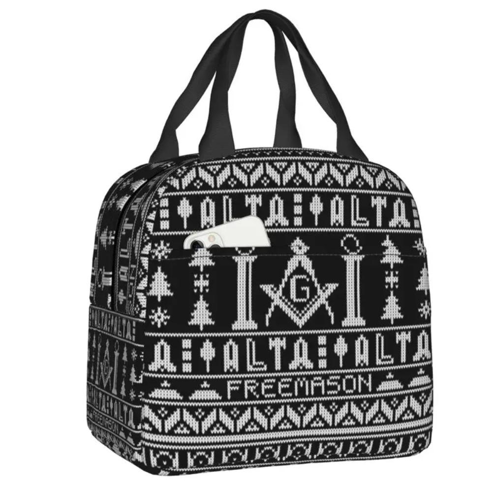 Custom Freemason Design Masonic Christmas Insulated Lunch Bags for School Office Portable Cooler Thermal Bento Box Children