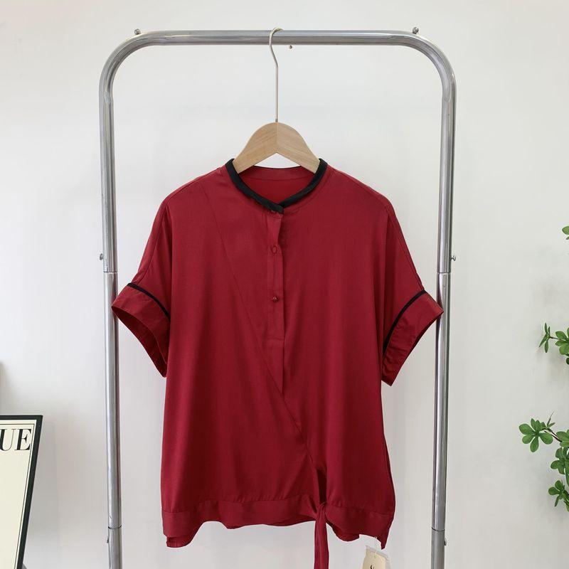 

Micro Flaw Special Offer Stone Washed Silk Shirt Women s Stylish Niche Style Red Mulberry Silk Shirt Summer Pure Color Tops Burgundy L