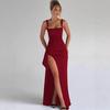 Abito da sera da donna stile INS europeo e americano, abito lungo, moda estiva, sexy, con spalline, schiena scoperta, spacco alto