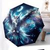 Automatic Open/Close Umbrella with One-Touch Button - Elegant Owl & Cosmic Night Sky Design, Compact Travel Umbrella with 8-Ri