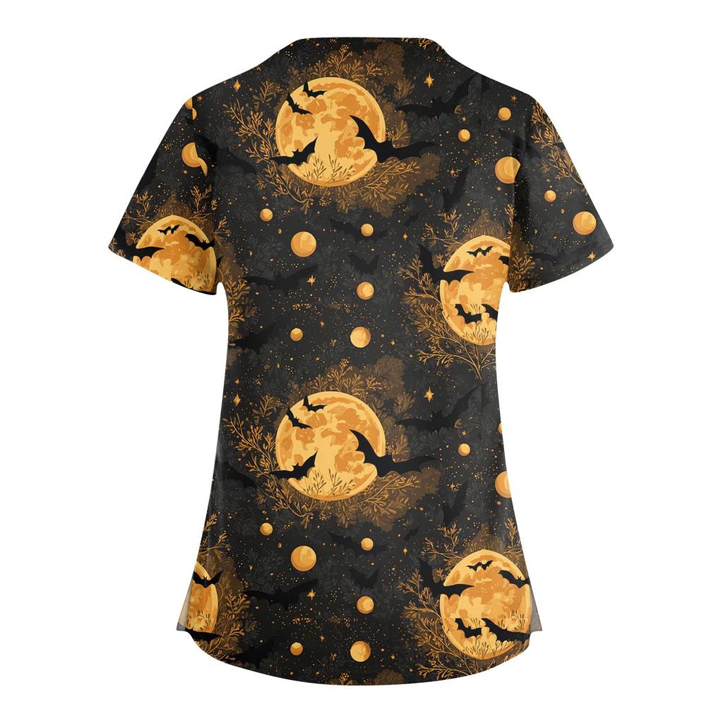 Dámská móda Overaly s výstřihem do V a krátkým rukávem Top s potiskem Halloweenu Oblečení