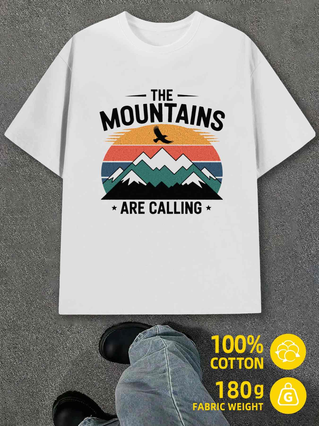 Men s T-Shirt Y2K Mountains Calling 100 Cotton White 2XL