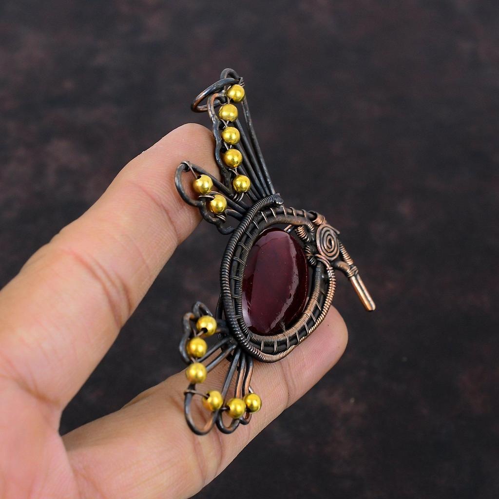 Red Fire Labradorite Pendant Copper Wire Wrapped Pendant Bird Jewelry Gemstone Handmade Pendant Unique Copper Design Jewelry Engagement Gift