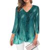 Summer Loose Seven-quarter-sleeved Chiffon Blouse Women V Neck Loose Plus Size Irregular Shirt Fashion Elegant Printed Female Top Mesh Clothing 3276