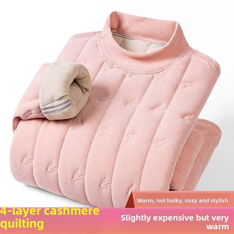 Men's Wool Stand Collar Thermal Underwear Home Clothes Color Couple Four Layer Thick Winter Cold Resistant Fleece Top