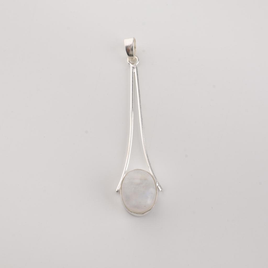 Natural Rainbow Moonstone Gemstone 925 Sterling Silver Handmade Jewelry Long Pendant 1.79" Gift For Love PP-69-35