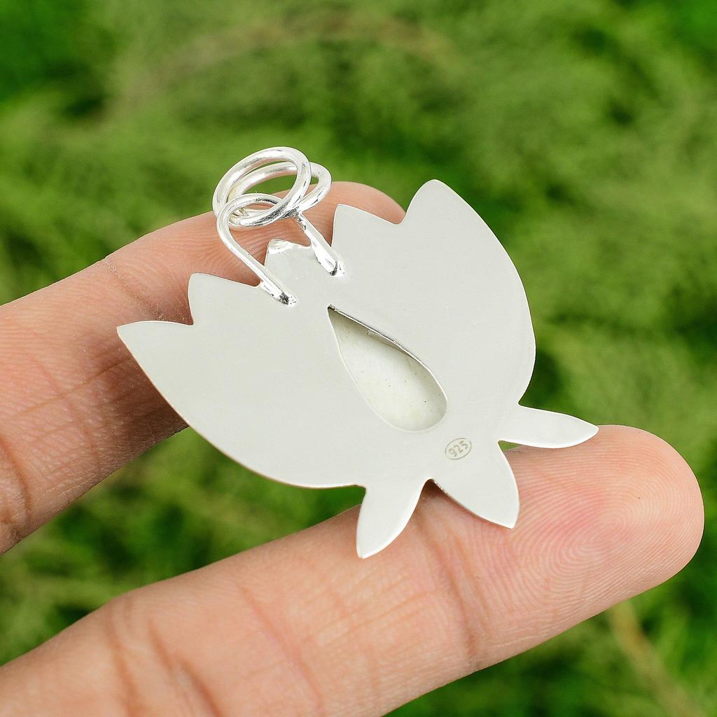 Daughters Day Sale Scolecite Gemstone 925 Silver Lotus Wedding Pendant Jewelry
