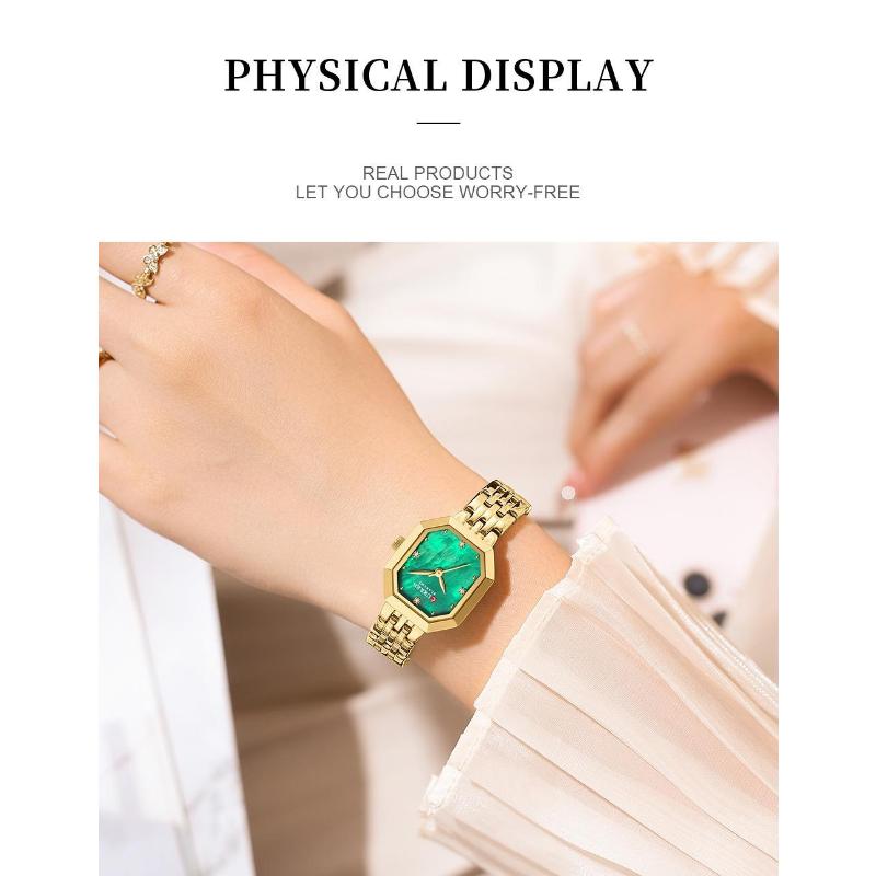 CURREN Luxurious Elegant Women's Watches Classic Rectangular Dial with Rhinestones Stainless Steel Waterproof