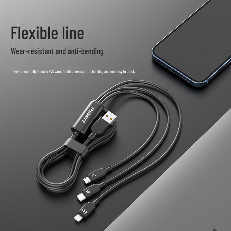 PISEN 6A 66W Schnelllade-3-in-1-Datenkabel für Apple, Typ-C, Android