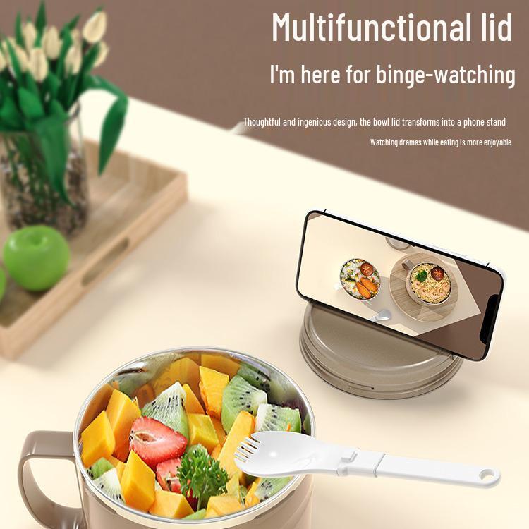 304 Stainless Steel Large Capacity Portable Noodle Bowl with Lid - Double Layer Lunch Box for Dormitory, Office & Canteen