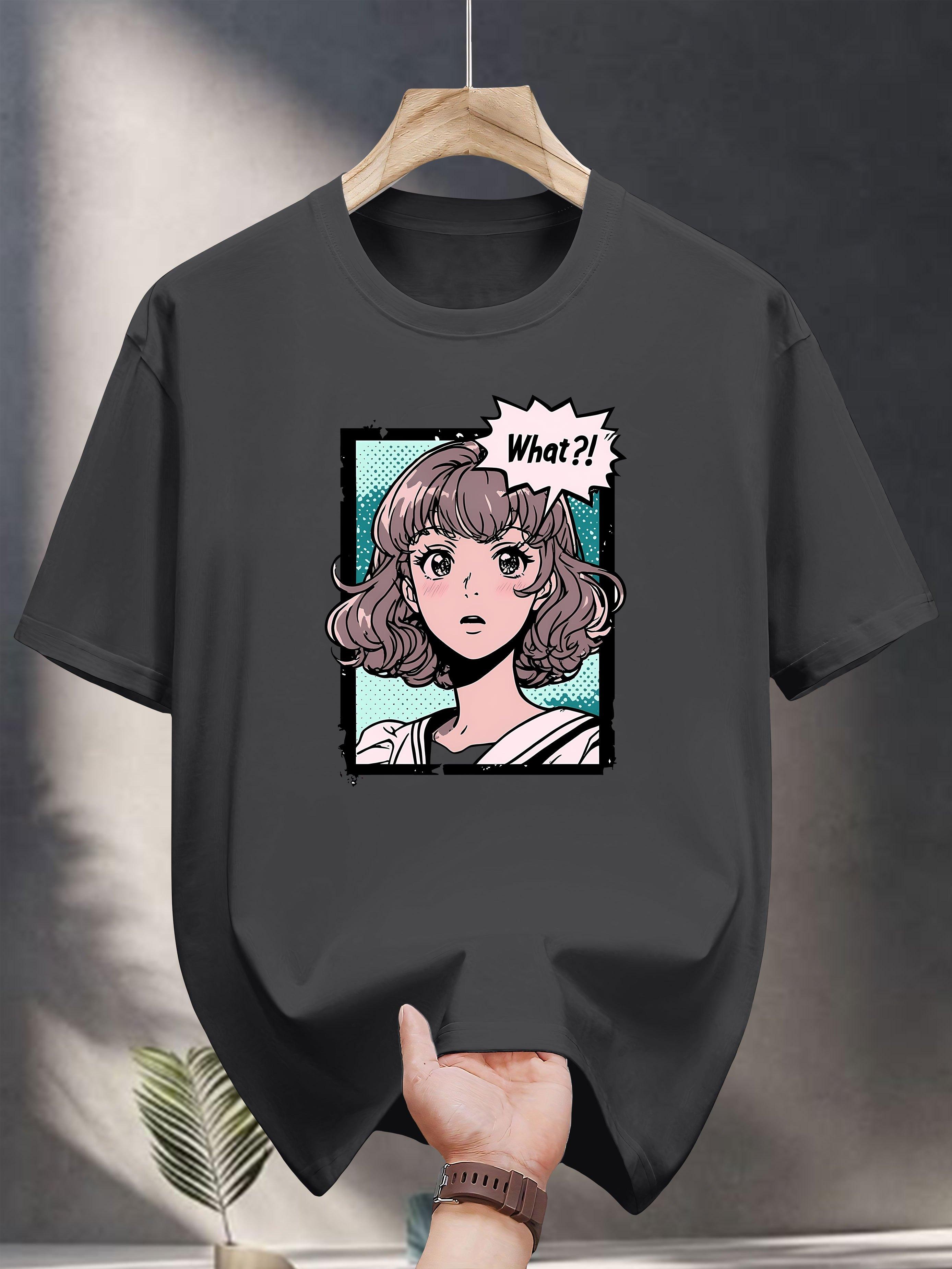 

[Lightweight Design] 100% Cotton Graphic T-shirt - Casual Summer Tee with WHAT Comic Print XXL