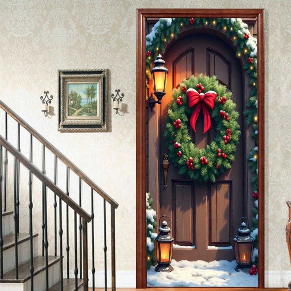 Christmas Tree PVC Self-Adhesive Waterproof Door Sticker Modern Simulation Door Mural Wallpaper Living Room Study Home Decor Art Door Poster