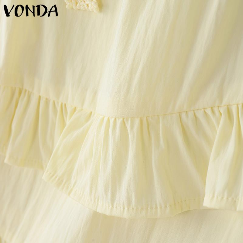 VONDA Women Sleeveless Crochet Tank Tops Casual Ruffled Patchwork Lace Hem Tops