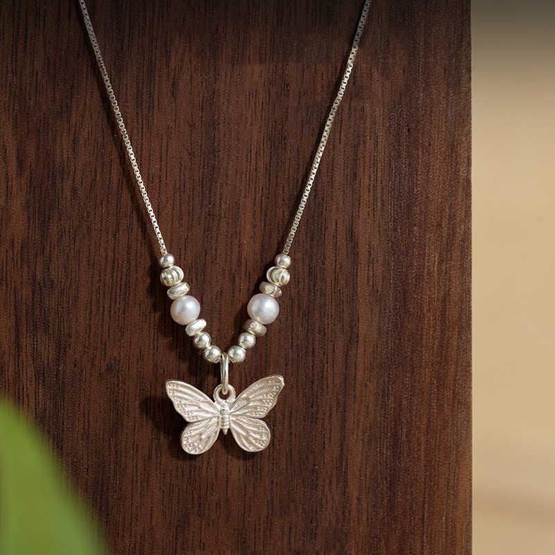Pearl Butterfly Broken Silver Necklace Female