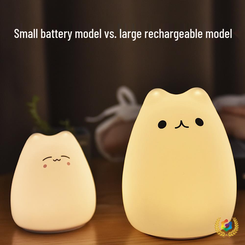 Cute Kitten Silicone Night Light - Eye Protection & Patting Feature for Cozy Atmosphere, Ideal for Dorms and Tables.